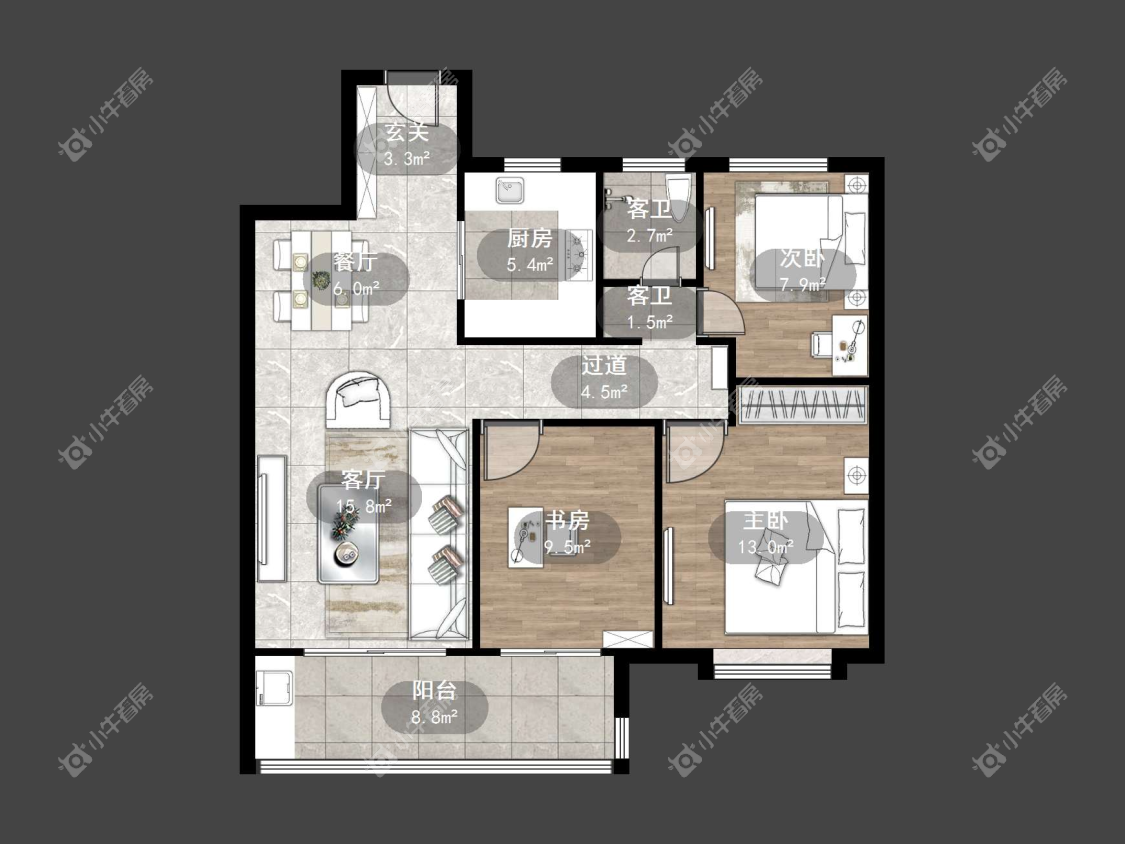 镇江融创华南映在售二手房源户型图_小牛看房