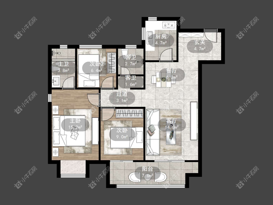 镇江融创华南映在售二手房源户型图_小牛看房