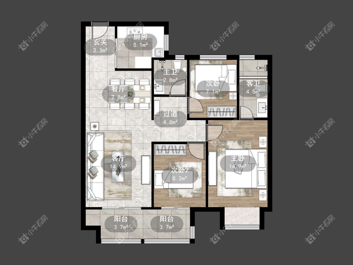镇江融创华南映在售二手房源户型图_小牛看房