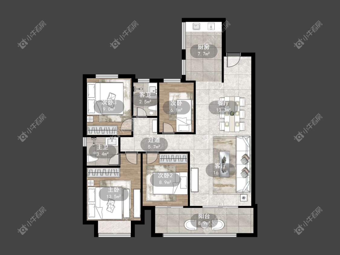 镇江融创华南映在售二手房源户型图_小牛看房