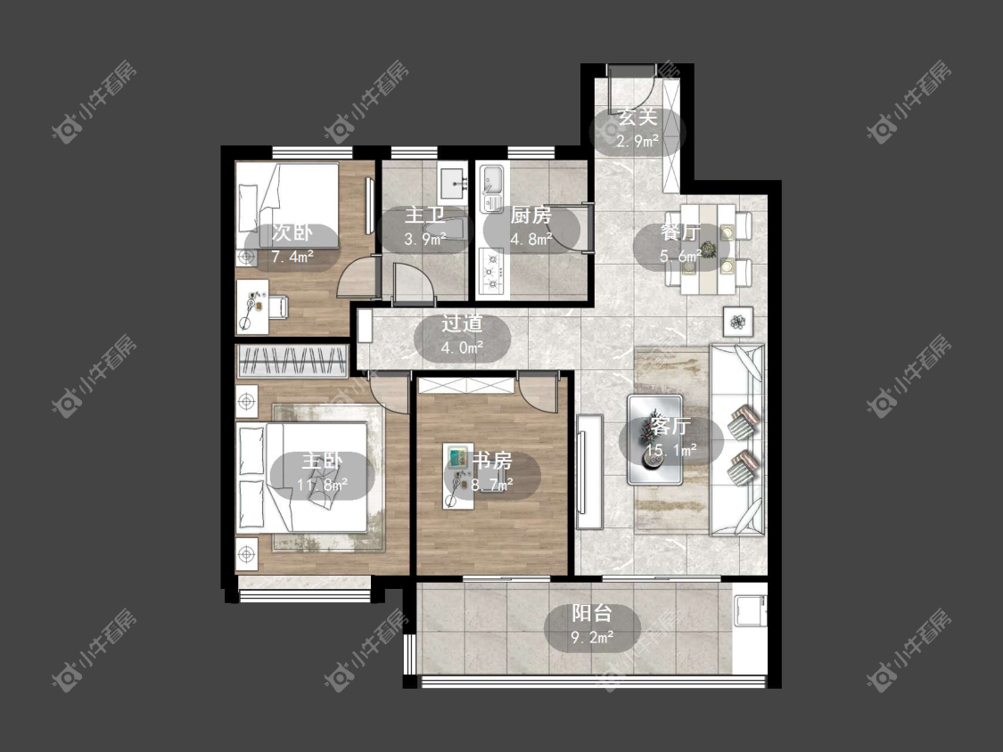 镇江融创华南映在售二手房源户型图_小牛看房