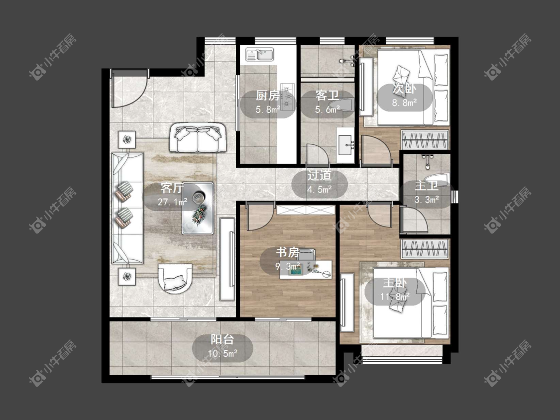 镇江中海时代都会在售二手房源户型图_小牛看房