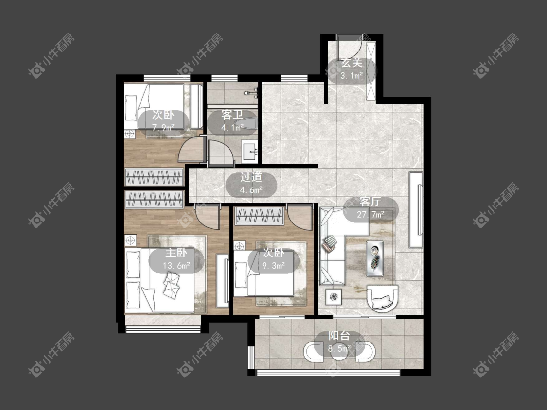 镇江融创华南映在售二手房源户型图_小牛看房
