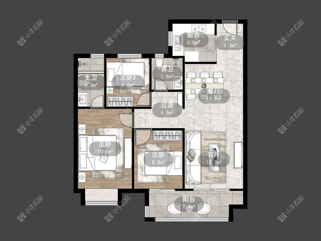 镇江融创华南映在售二手房源户型图_小牛看房