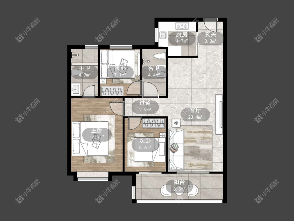 镇江融创华南映在售二手房源户型图_小牛看房