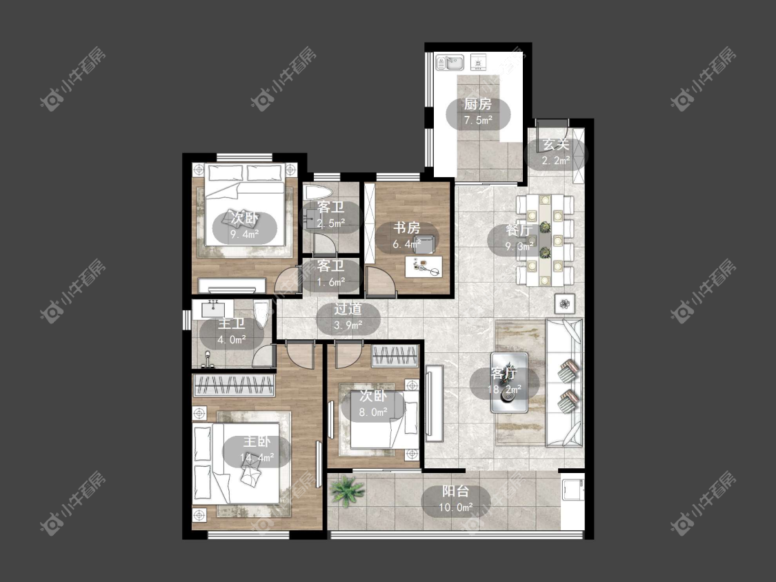 镇江融创华南映在售二手房源户型图_小牛看房