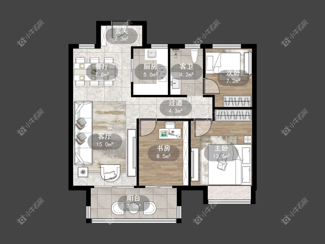 镇江融创华南映在售二手房源户型图_小牛看房